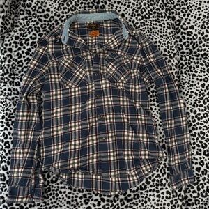 Superdry Kids Plaid Shirt - Navy and White